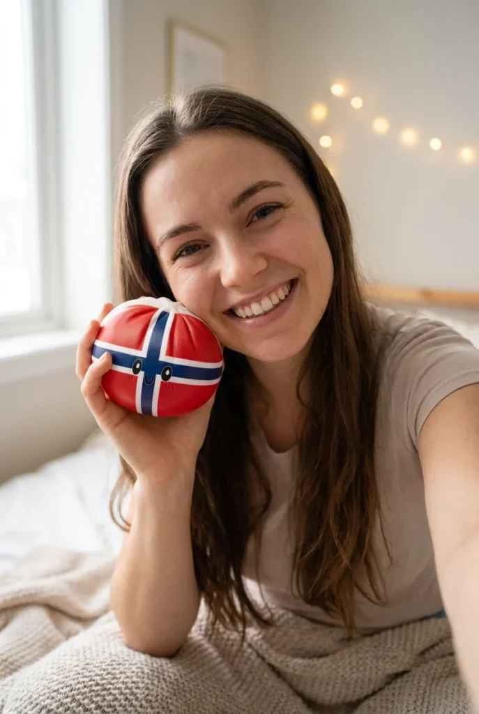 Squishy Dumpling Norvège tenu près du visage — photo client