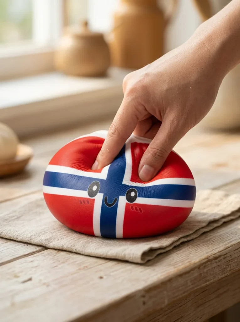 Squishy Dumpling Norvège pressé dans la main — effet squishy slow-rise