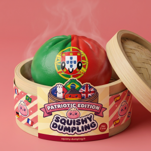Squishy Dumpling Portugal dans sa boîte panier vapeur bambou