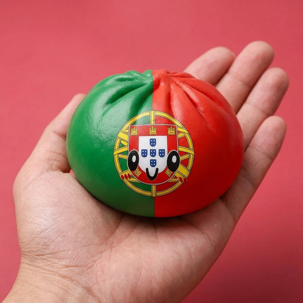 Squishy Dumpling Portugal tenu en main, taille réelle