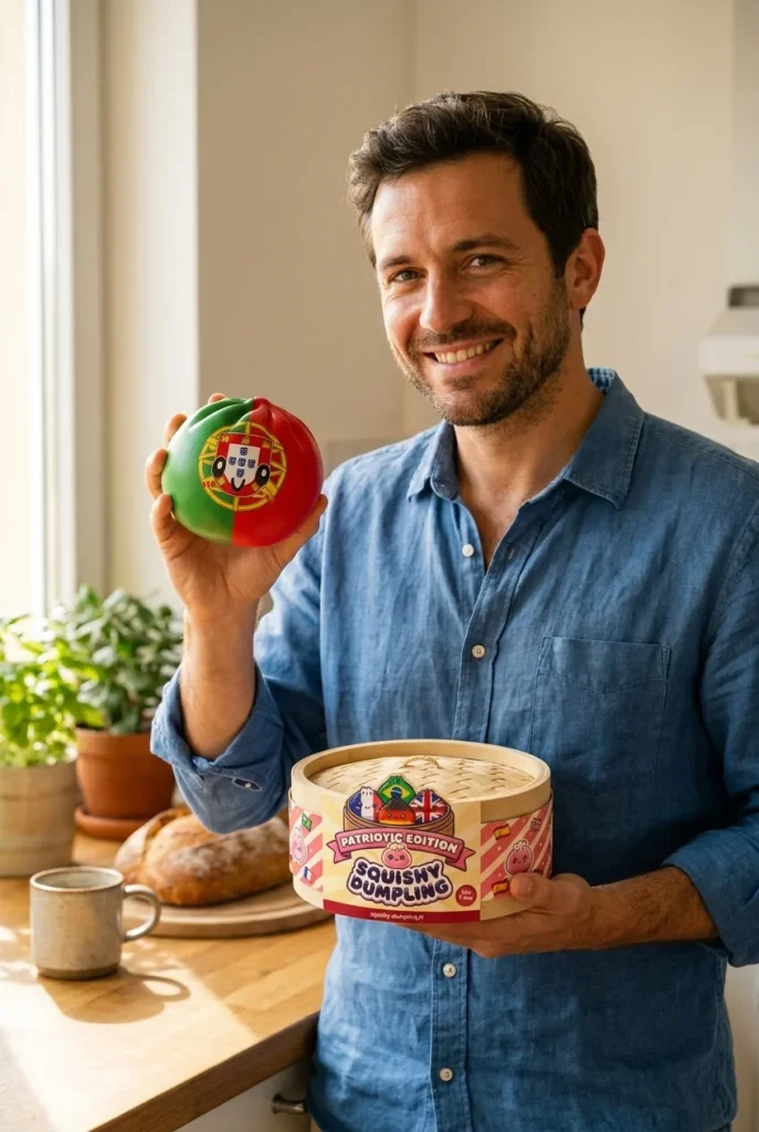 Squishy Dumpling Portugal présenté avec sa boîte panier vapeur — photo client