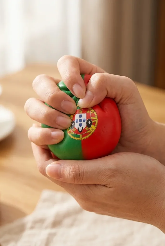 Squishy Dumpling Portugal pressé dans la main — effet squishy slow-rise