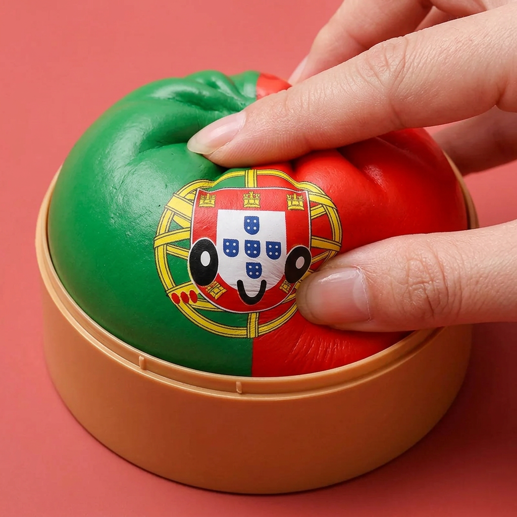 Squishy Dumpling Portugal pressé dans la main, matière squishy