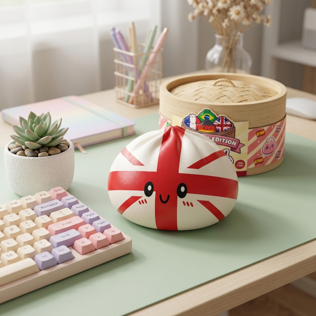 Squishy Dumpling Royaume-Uni en ambiance sur un bureau