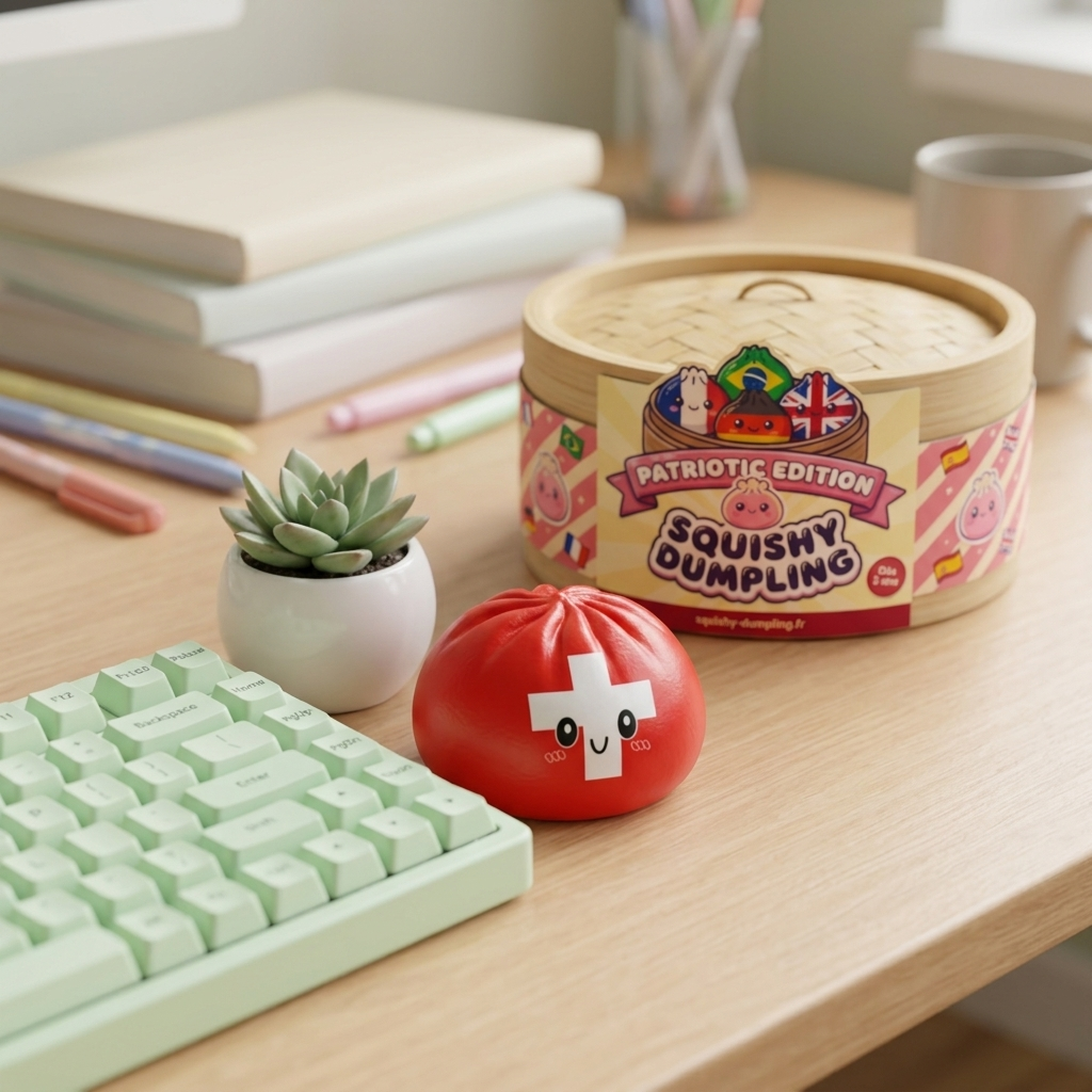 Squishy Dumpling Suisse en ambiance sur un bureau