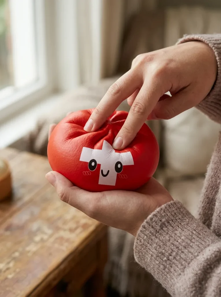 Squishy Dumpling Suisse pressé dans la main — effet squishy slow-rise