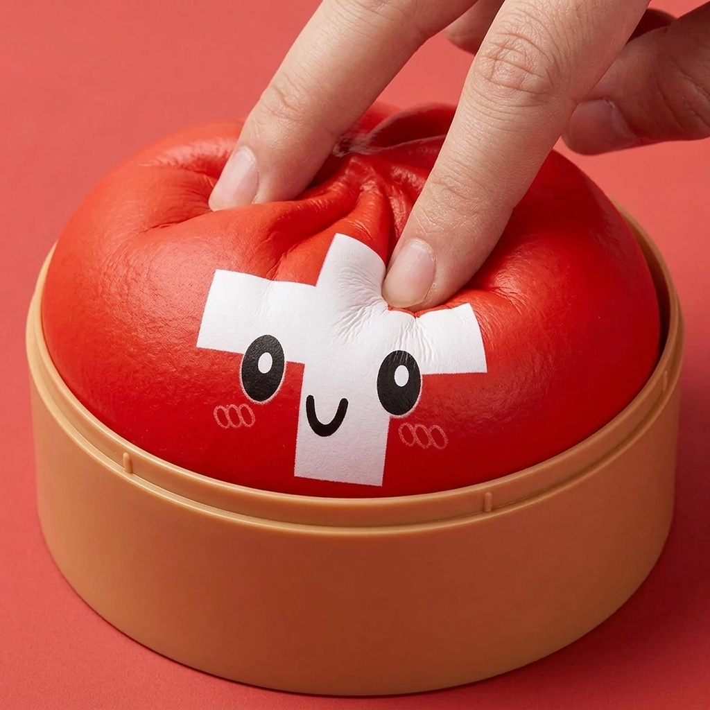 Squishy Dumpling Suisse pressé dans la main, matière squishy