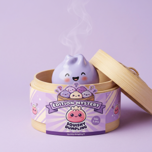 Dumpling Squishy Mystery Peluche Surprise dans sa boîte panier vapeur bambou