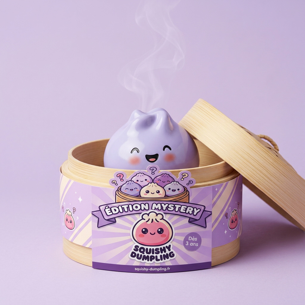Dumpling Squishy Mystery Peluche Surprise dans sa boîte panier vapeur bambou