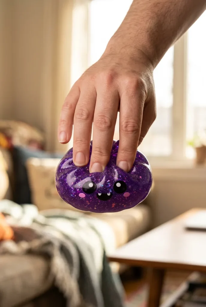 Squishy Dumpling Vampire Glitter Halloween pressé dans la main — effet squishy slow-rise