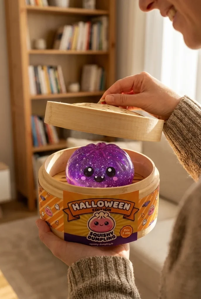 Déballage du Squishy Dumpling Vampire Glitter Halloween — la boîte panier vapeur s'ouvre