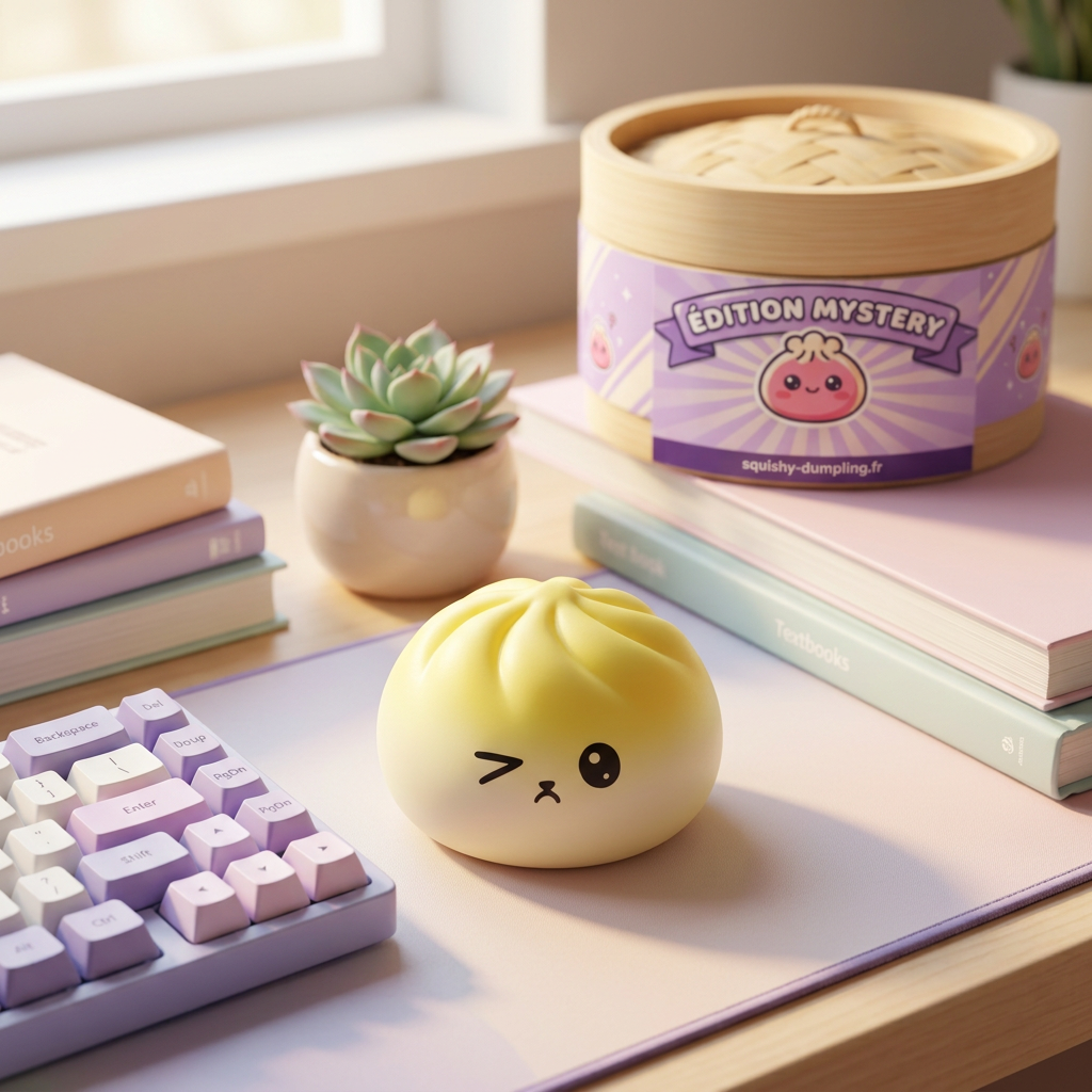 Mystery Dumpling Squishy Viral Tendance en ambiance sur un bureau