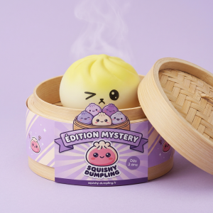 Mystery Dumpling Squishy Viral Tendance dans sa boîte panier vapeur bambou