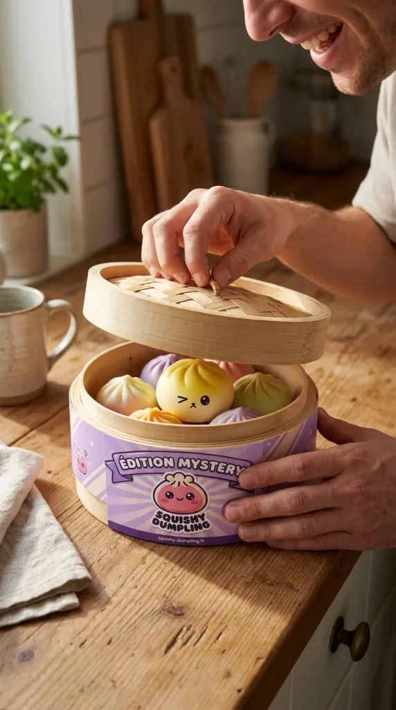 Déballage du Mystery Dumpling Squishy Viral Tendance — la boîte panier vapeur s'ouvre