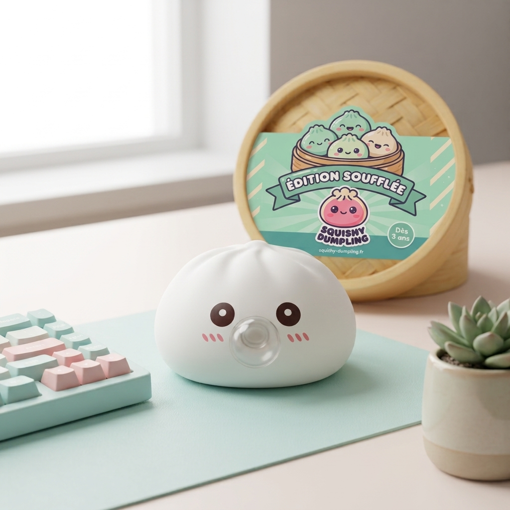 Giant Dumpling Squishy Blanc Nuage en ambiance sur un bureau
