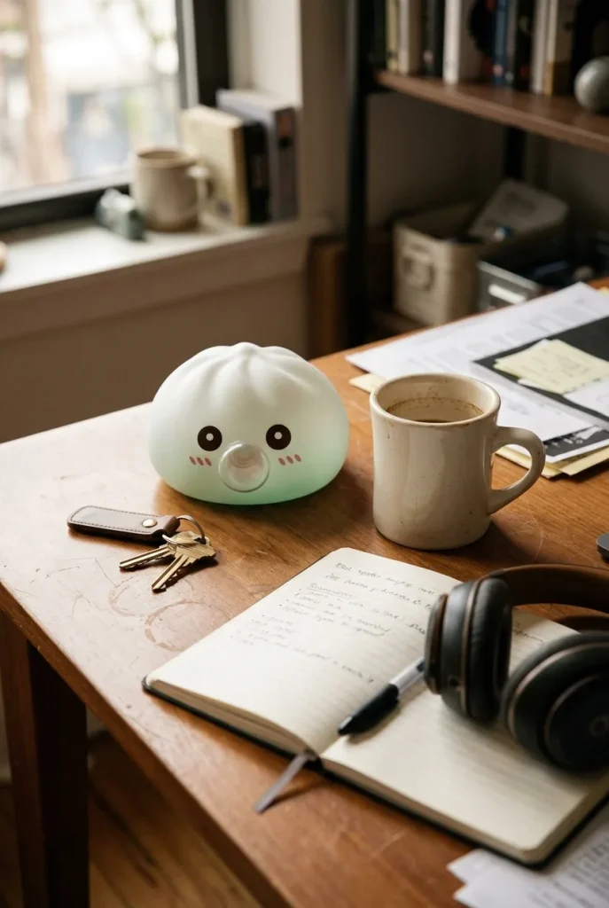 Giant Dumpling Squishy Blanc Nuage posé sur un bureau, dans le quotidien