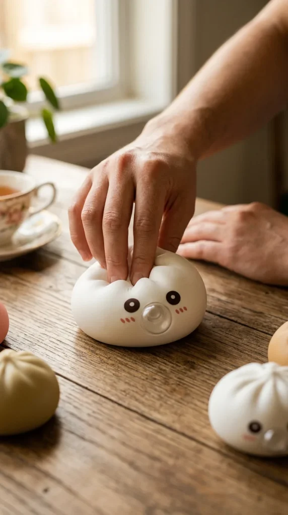 Giant Dumpling Squishy Blanc Nuage pressé dans la main — effet squishy slow-rise