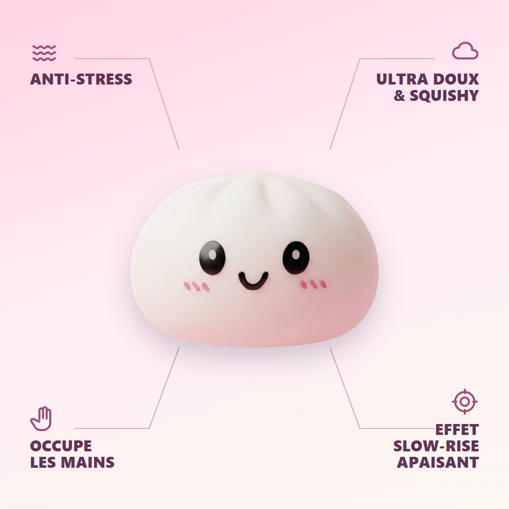Dumpling Squishy Blanc Neige — anti-stress, ultra doux, effet slow-rise