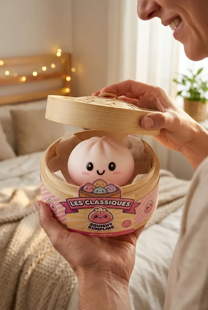 Déballage du Dumpling Squishy Blanc Neige — la boîte panier vapeur s'ouvre
