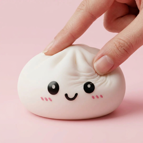 Dumpling Squishy Blanc Neige pressé dans la main, matière squishy