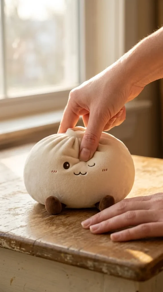 Dumplings Squishy Toy Blanc XXL pressé dans la main — effet squishy slow-rise