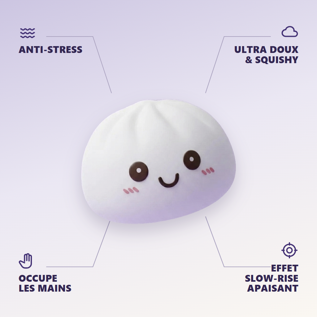 Veilleuse Dumpling Squishy Blanche Lunaire — anti-stress, ultra doux, effet slow-rise