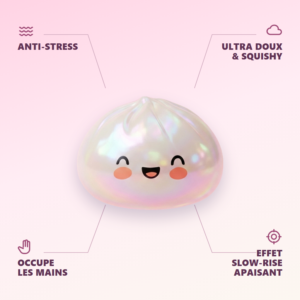 Dumpling Squishy Blanc Nuage Unique — anti-stress, ultra doux, effet slow-rise