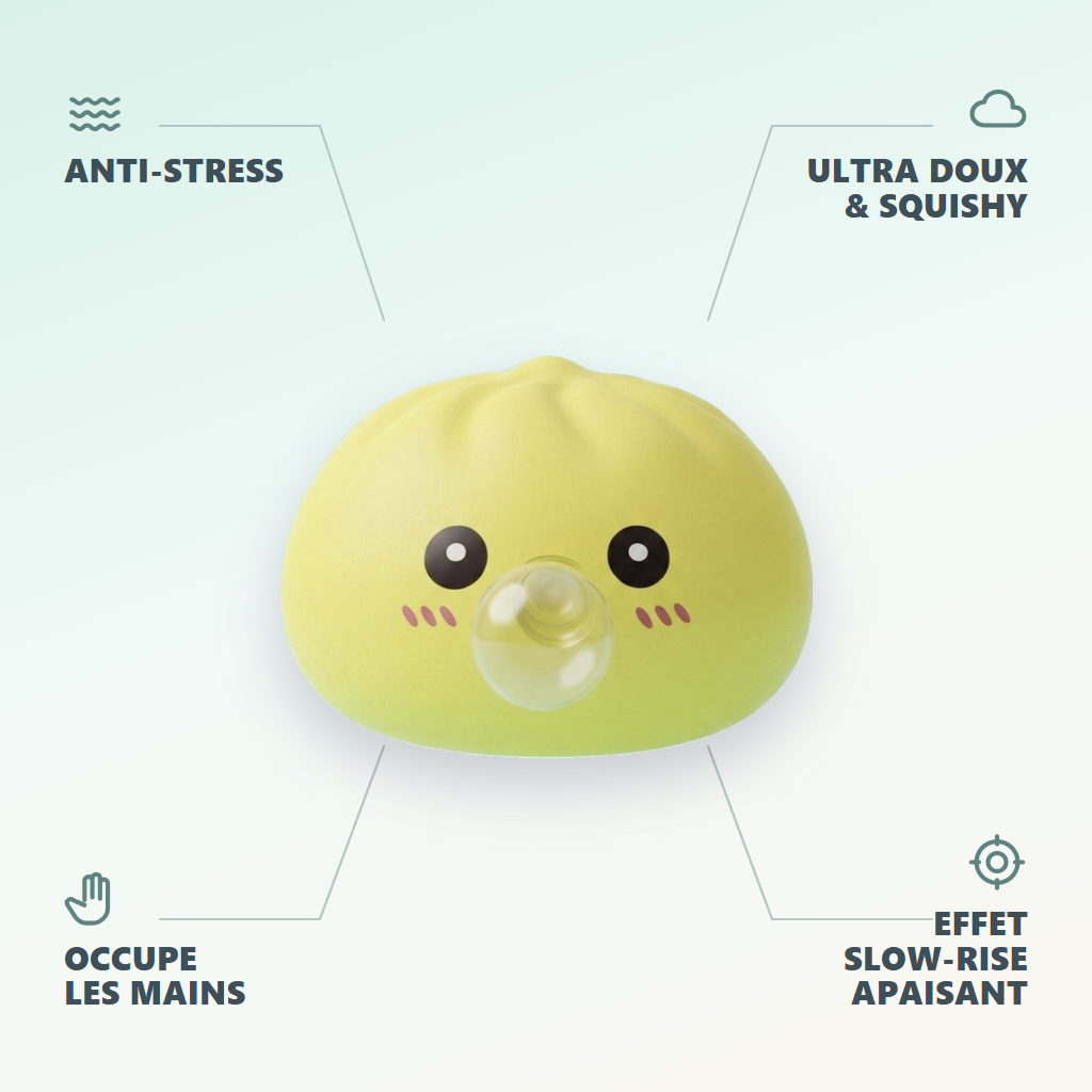 Jumbo Dumpling Squishy Jaune Géant — anti-stress, ultra doux, effet slow-rise