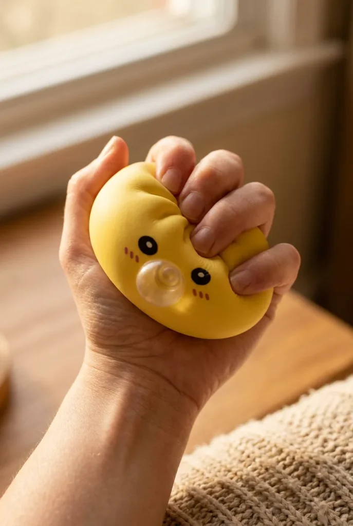 Jumbo Dumpling Squishy Jaune Géant pressé dans la main — effet squishy slow-rise
