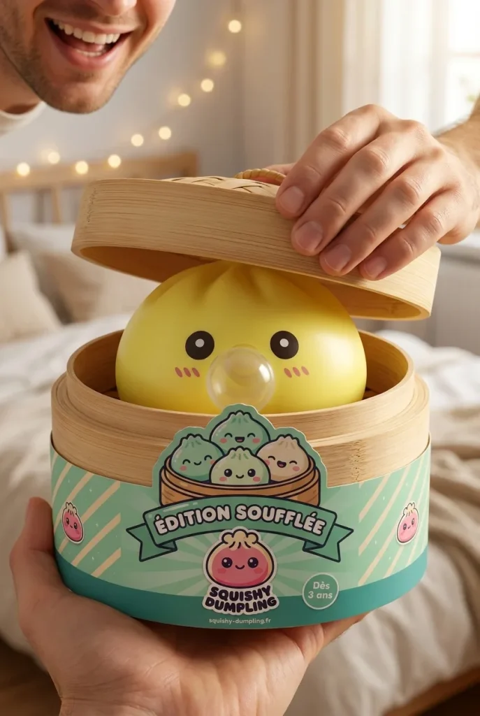 Déballage du Jumbo Dumpling Squishy Jaune Géant — la boîte panier vapeur s'ouvre