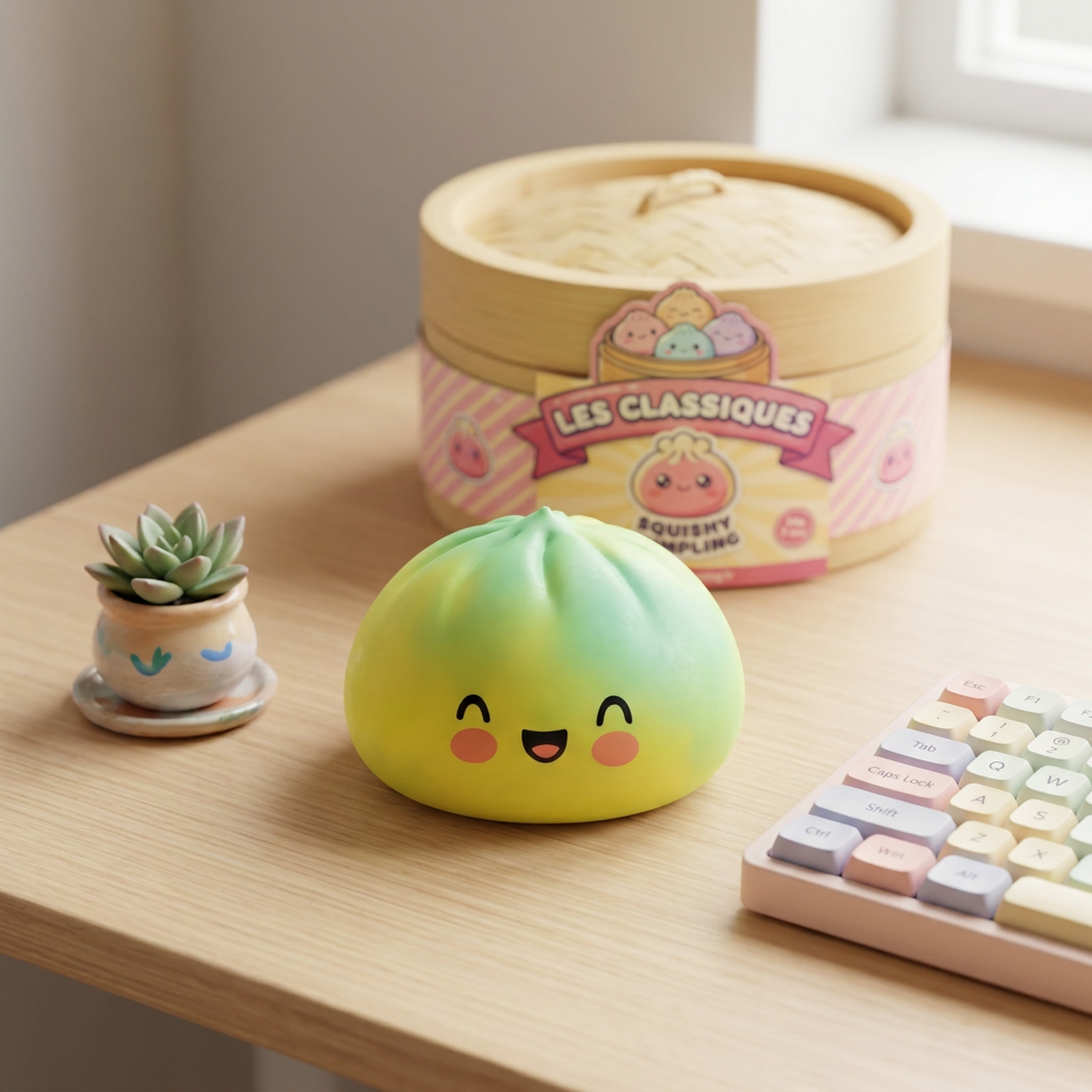 Squishy Dumpling Jaune Sunset Fade en ambiance sur un bureau