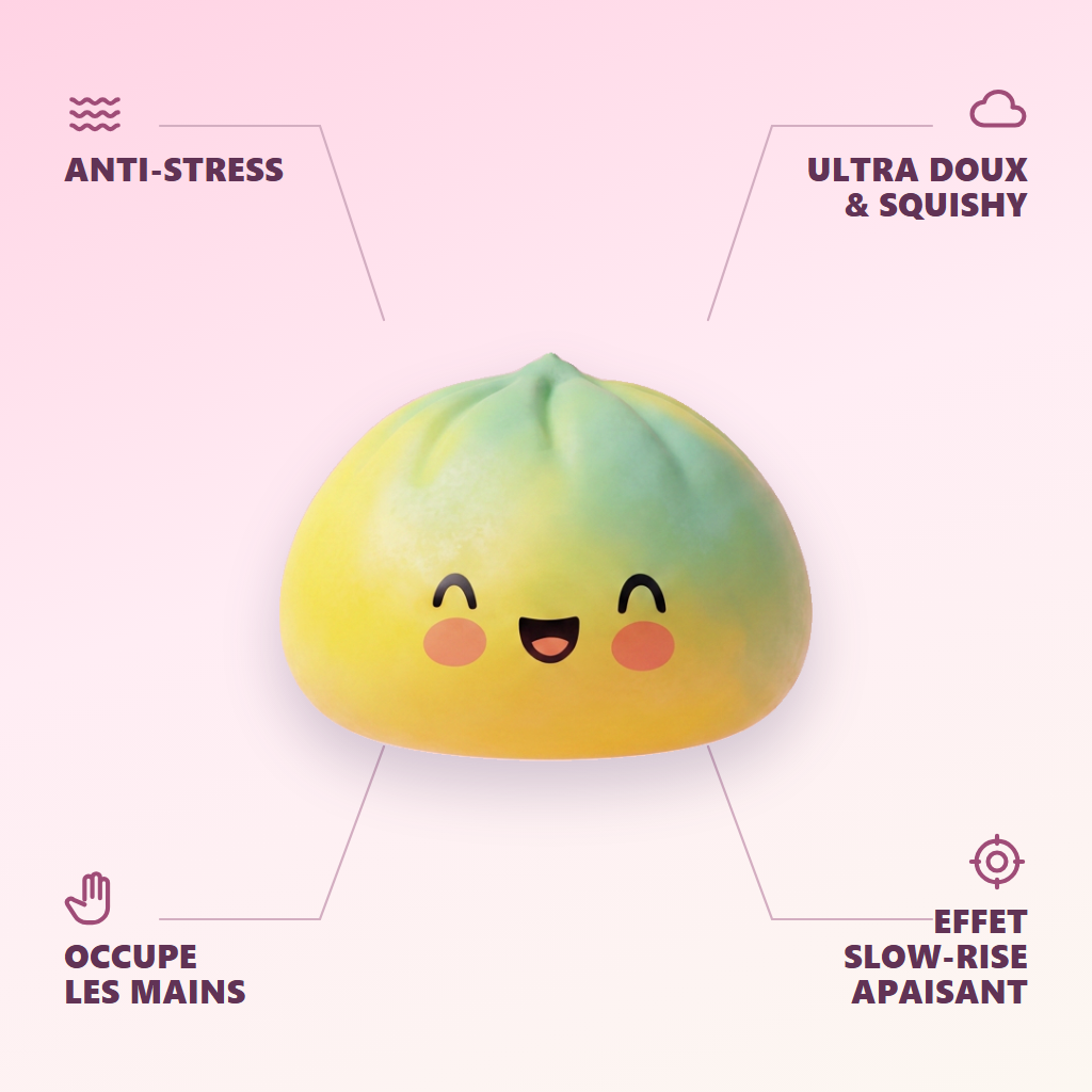 Squishy Dumpling Jaune Sunset Fade — anti-stress, ultra doux, effet slow-rise