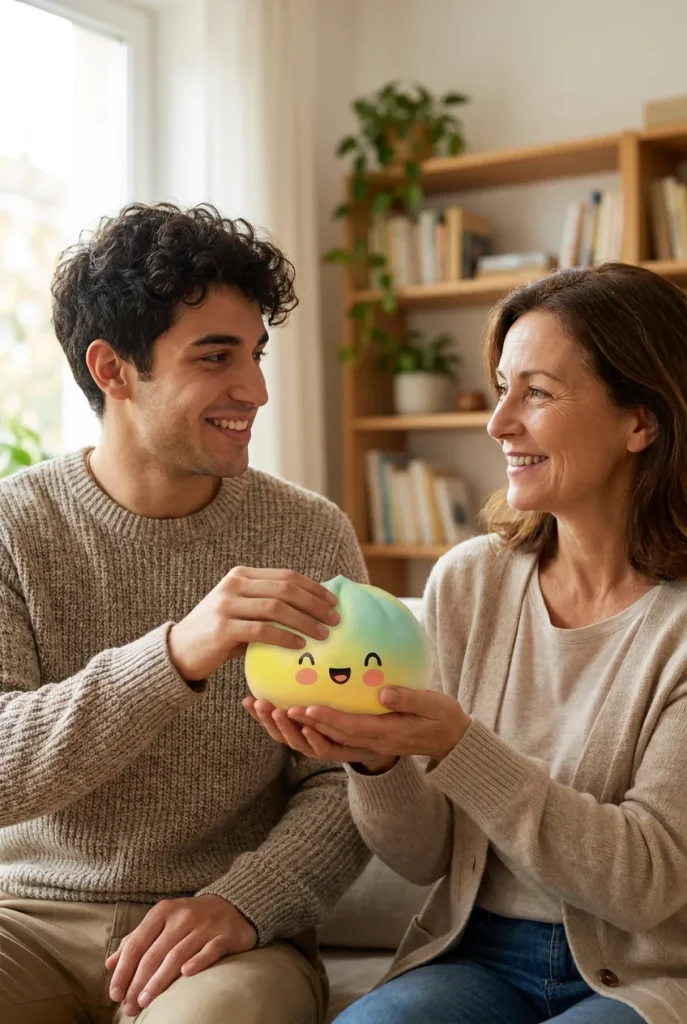 Squishy Dumpling Jaune Sunset Fade offert en cadeau entre deux personnes