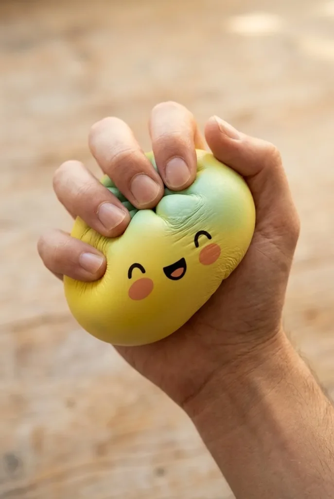 Squishy Dumpling Jaune Sunset Fade pressé dans la main — effet squishy slow-rise