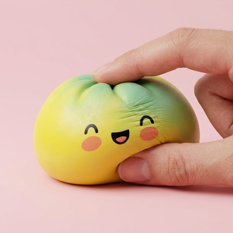 Squishy Dumpling Jaune Sunset Fade pressé dans la main, matière squishy
