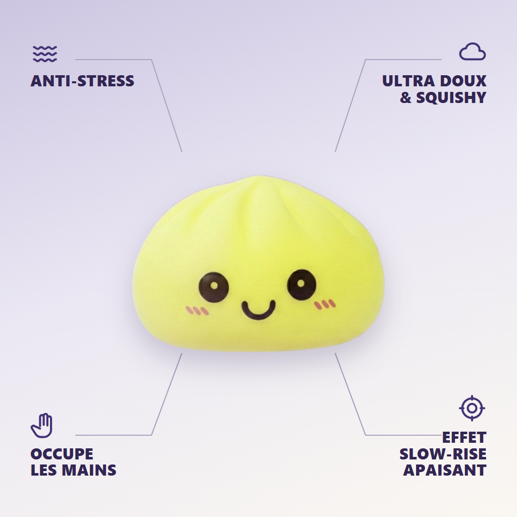 Veilleuse Dumpling Squishy Jaune Soleil — anti-stress, ultra doux, effet slow-rise