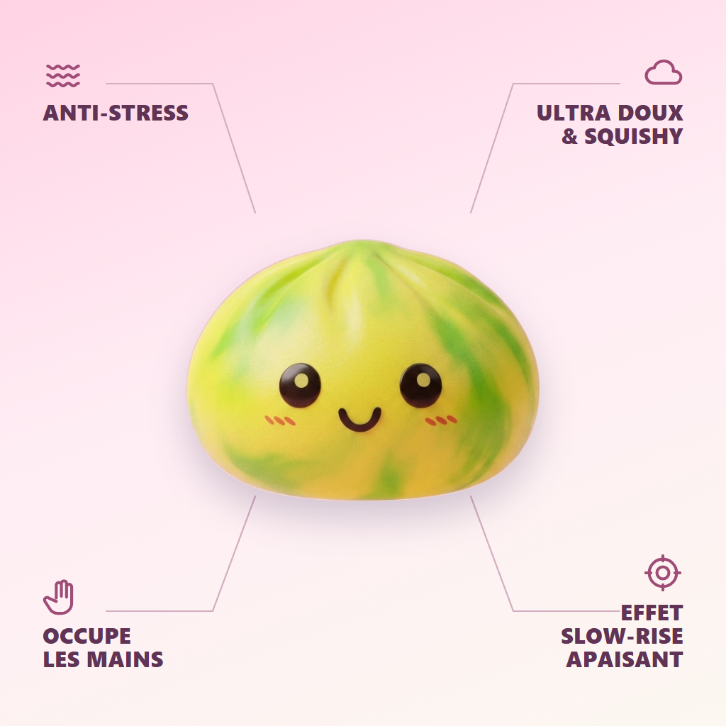 Dumpling Squishy Tie Dye Jaune Citron — anti-stress, ultra doux, effet slow-rise