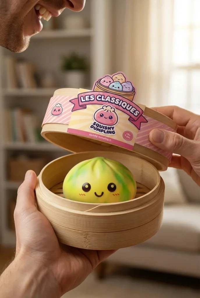 Déballage du Dumpling Squishy Tie Dye Jaune Citron — la boîte panier vapeur s'ouvre