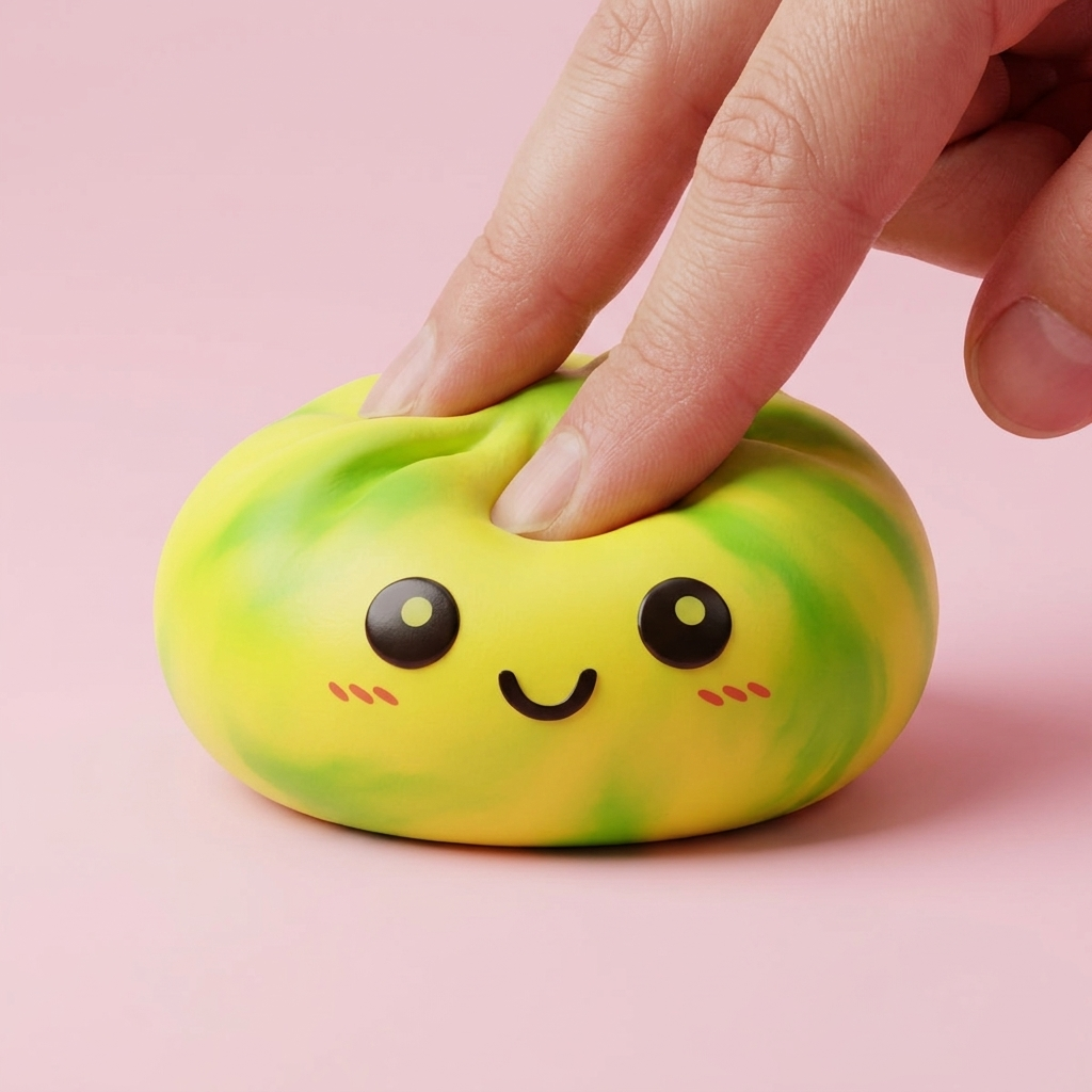 Dumpling Squishy Tie Dye Jaune Citron pressé dans la main, matière squishy