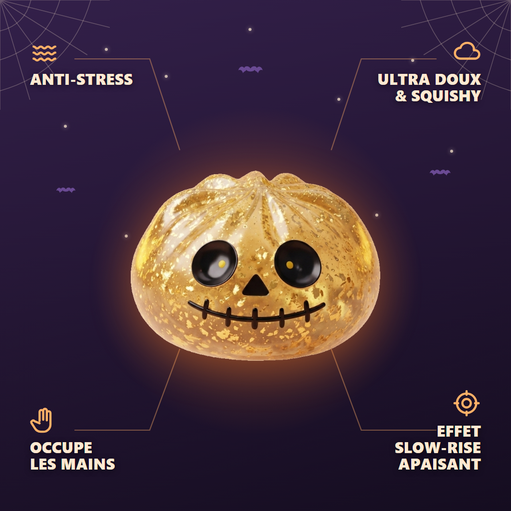 Dumpling Squishy Zombie Halloween Glitter Doré — anti-stress, ultra doux, effet slow-rise