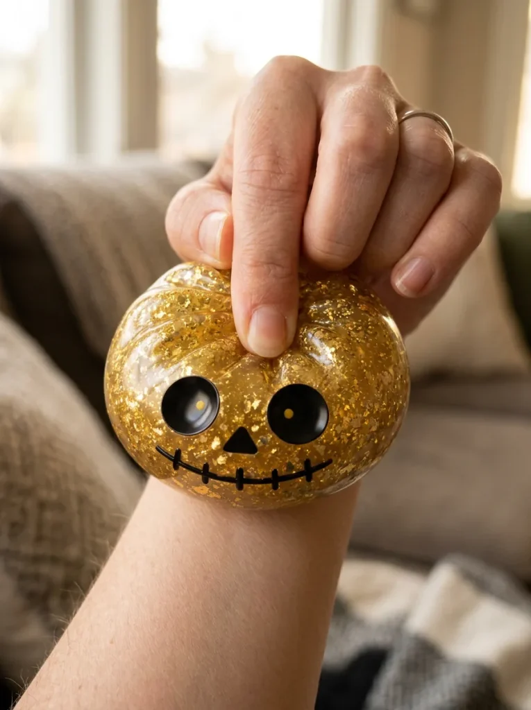 Dumpling Squishy Zombie Halloween Glitter Doré pressé dans la main — effet squishy slow-rise