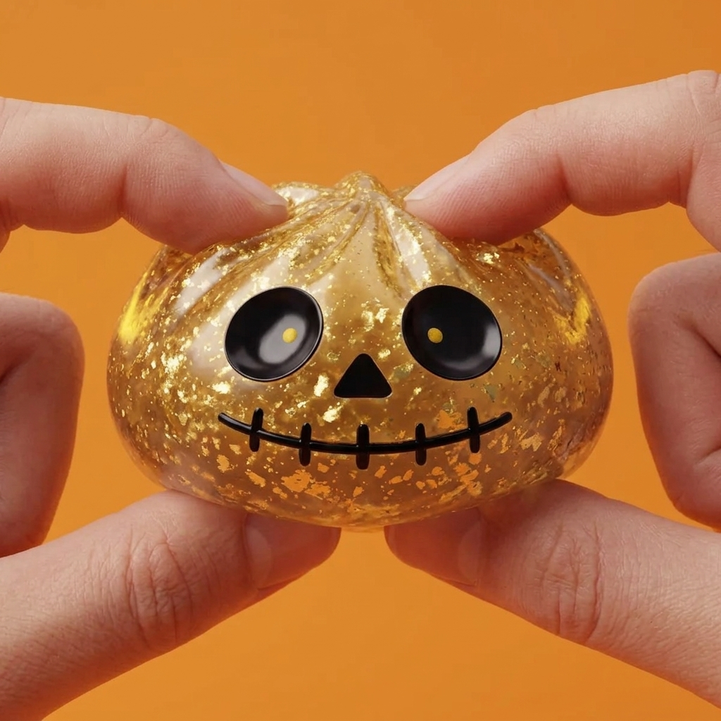Dumpling Squishy Zombie Halloween Glitter Doré pressé dans la main, matière squishy