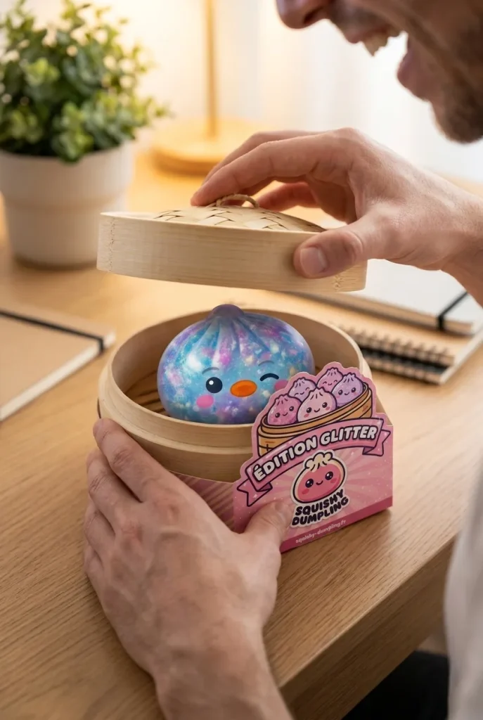 Déballage du Dumpling Squishy Pingouin Bleu Galaxy — la boîte panier vapeur s'ouvre