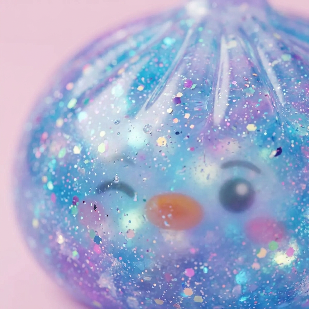 Dumpling Squishy Pingouin Bleu Galaxy — gros plan macro sur la texture