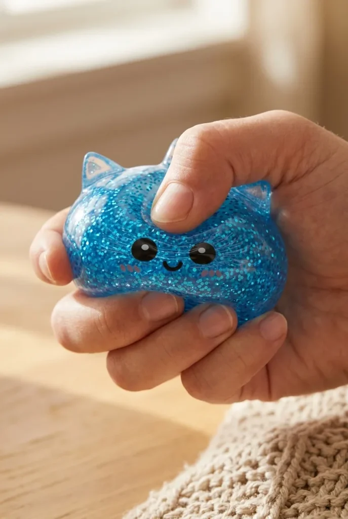 Squishy Dumpling Licorne Bleue Glitter pressé dans la main — effet squishy slow-rise