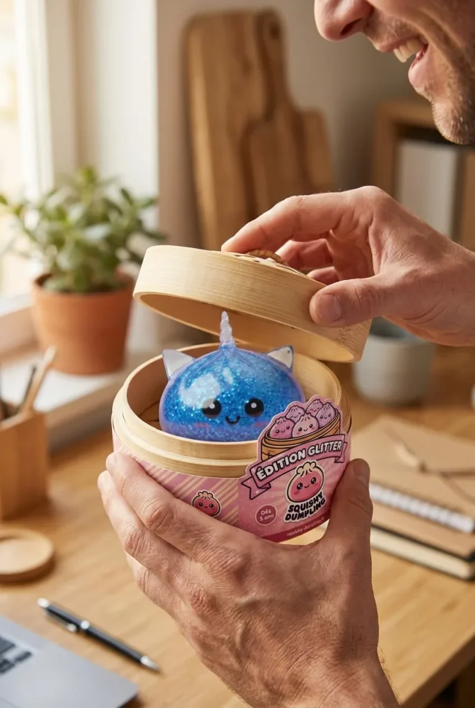 Déballage du Squishy Dumpling Licorne Bleue Glitter — la boîte panier vapeur s'ouvre