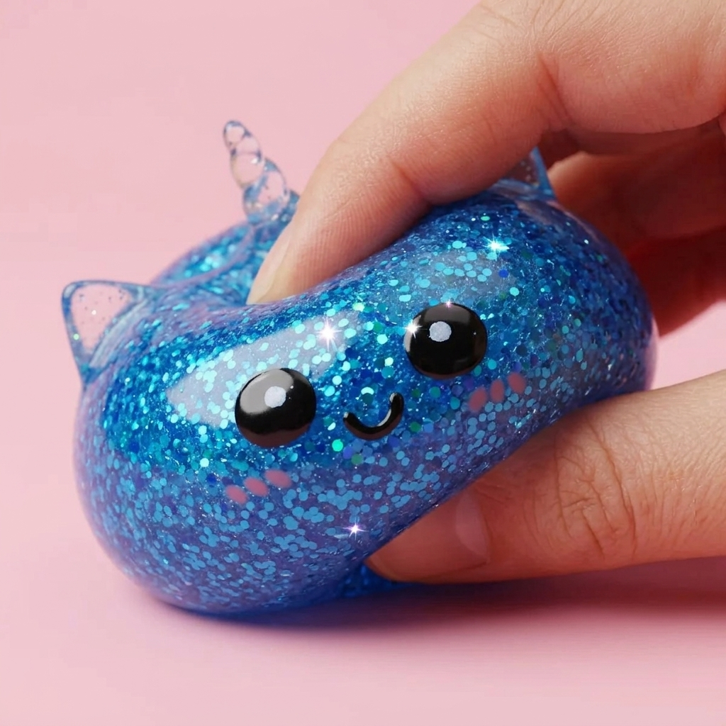 Squishy Dumpling Licorne Bleue Glitter — effet slow-rise, la mousse regonfle