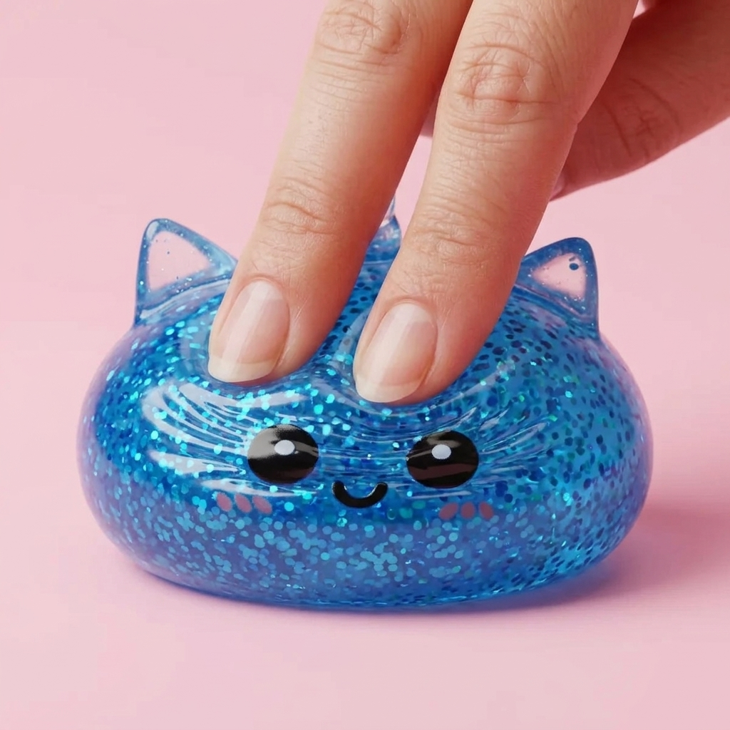Squishy Dumpling Licorne Bleue Glitter pressé dans la main, matière squishy