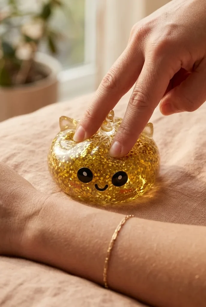 Squishy Dumpling Licorne Dorée Glitter pressé dans la main — effet squishy slow-rise