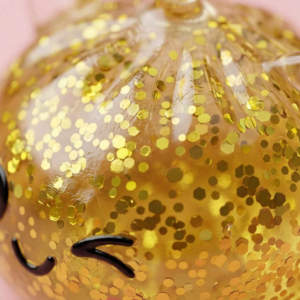 Squishy Dumpling Licorne Dorée Glitter — gros plan macro sur la texture